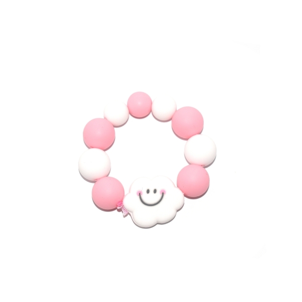 Kit DIY anneau de dentition perles silicone rondes rose et blanc, nuage - Photo n°1