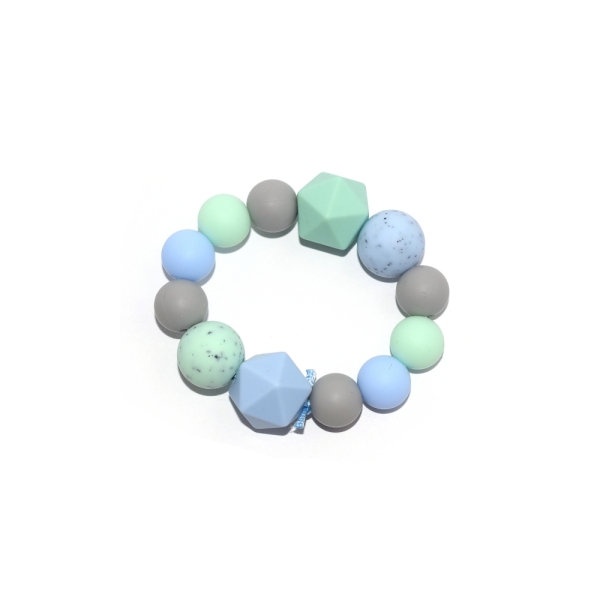 Kit DIY anneau de dentition perles silicone gris, vert et bleu - Photo n°1