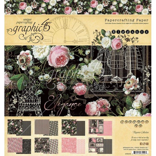 Papier scrapbooking Graphic 45 - Elegance - 24 feuilles - 20x20 - Photo n°1
