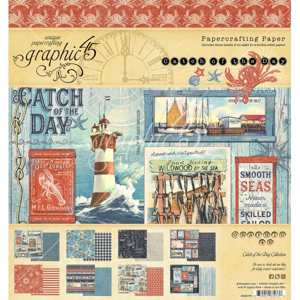 Papier scrapbooking Graphic 45 - Catch of the Day - 24 feuilles - 20x20 - Photo n°1