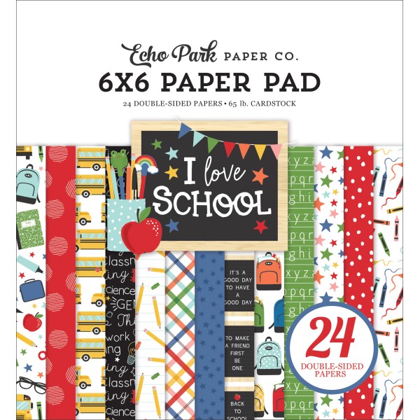 Papier scrapbooking Echo Park - I Love School - 15 x15 cm - 24 feuilles - Photo n°1