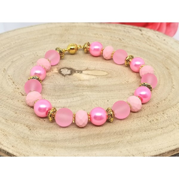 Kit bracelet ajustable perles en verre rose 16 cm - Photo n°2