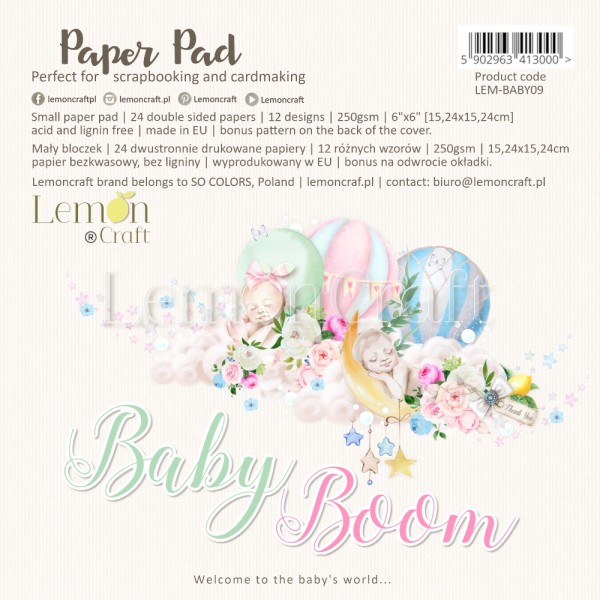 Papier scrapbooking Lemoncraft - Baby Boom - 24 feuilles - 15x15 - Photo n°1