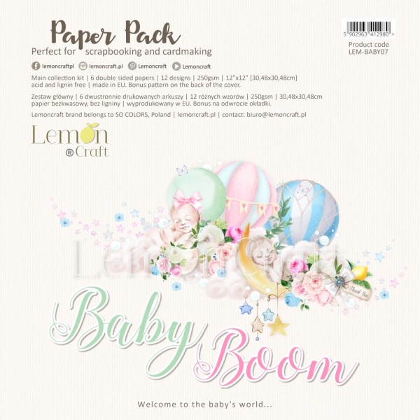 Papier scrapbooking Lemoncraft - Baby Boom - 6 feuilles - 30x30 - Photo n°1