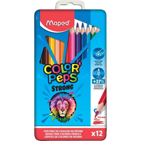 Crayon de couleur COLOR'PEPS STRONG, étui métal de 12 - Photo n°1