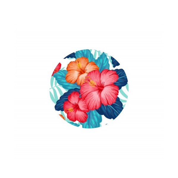 1 Cabochon Verre 25 mm, Cabochon Rond, Fleurs Tropicales Hibiscus - Photo n°1