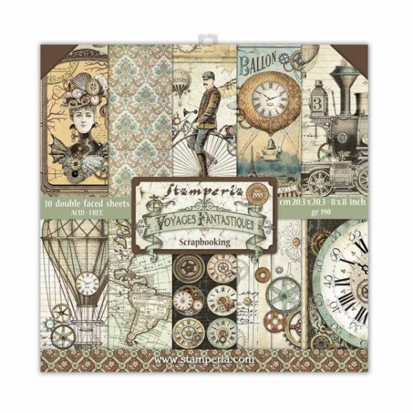 Papier scrapbooking  Stamperia - Voyages Fantastiques - 20x20 - 10 feuilles - Photo n°1