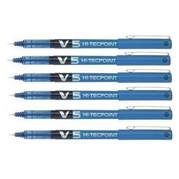 Lot de 6 stylos roller Hi-Tecpoint V5 pointe fine bleu Pilot - Photo n°1