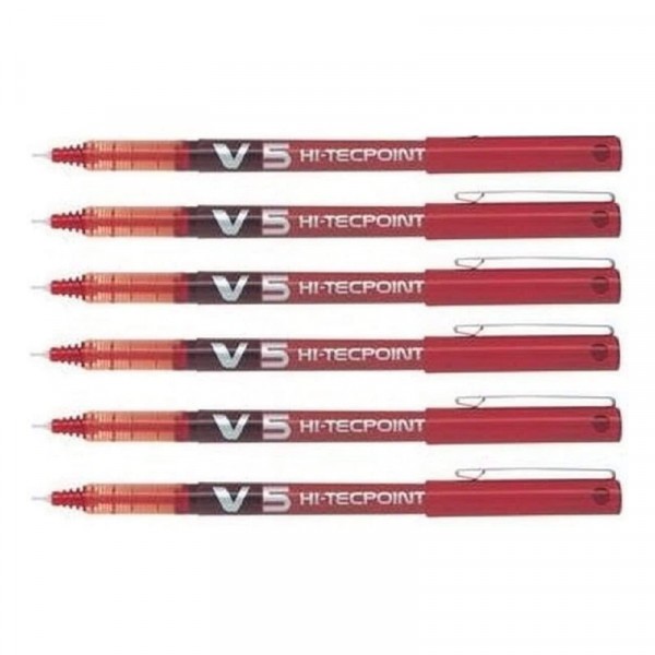 Lot de 6 stylos roller Hi-Tecpoint V5 pointe fine rouge Pilot - Photo n°1