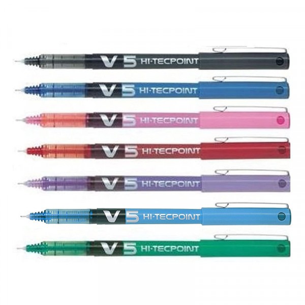 Lot de 7 stylos roller Hi-Tecpoint V5 pointe fine Assortiment Pilot - Photo n°1
