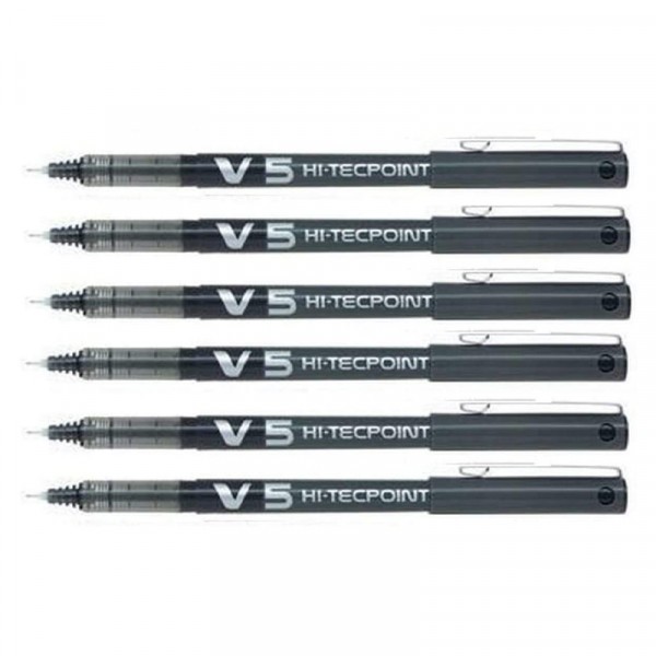 Lot de 6 stylos roller Hi-Tecpoint V5 pointe fine noir Pilot - Photo n°1