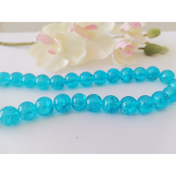 Perles en verre craquelé 10 mm bleu ciel x 10 - Photo n°1