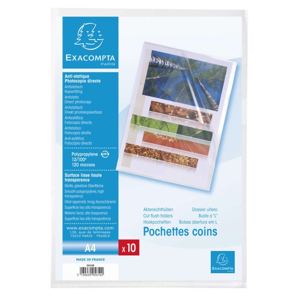 Pochettes coins lisses - A4 - Par 10 - Incolore - Photo n°1