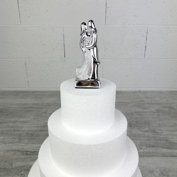 Petit Couple stylisé argenté brillant, 11 cm, Figurine Mariage wedding cake - Photo n°2