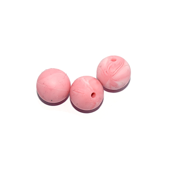 Perle ronde 15 mm silicone blanc marbré rose foncé - Photo n°1