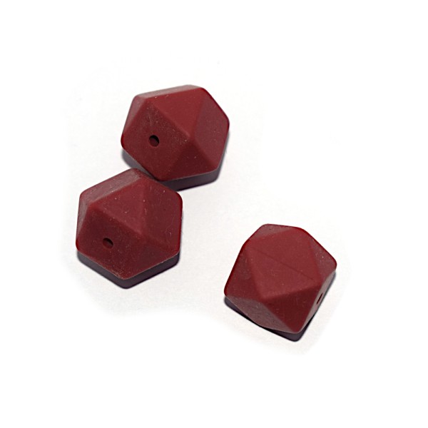 Perle hexagonale 17 mm en silicone rouge sienne - Photo n°1