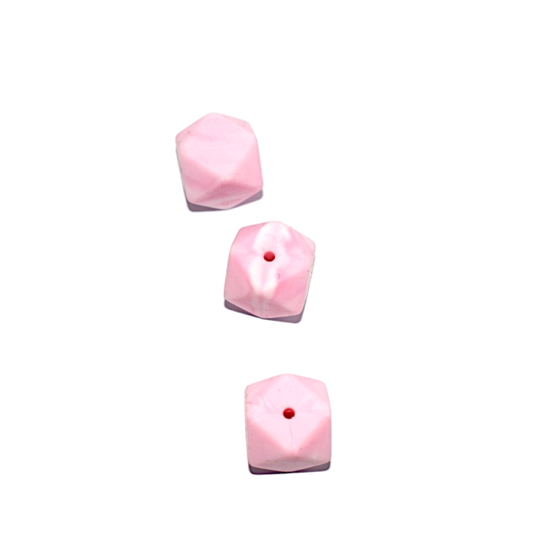 Perle hexagonale 17 mm en silicone blanc marbré rose - Photo n°1