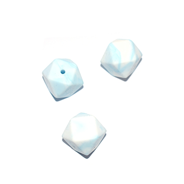 Perle hexagonale 17 mm en silicone blanc marbré bleu - Photo n°1