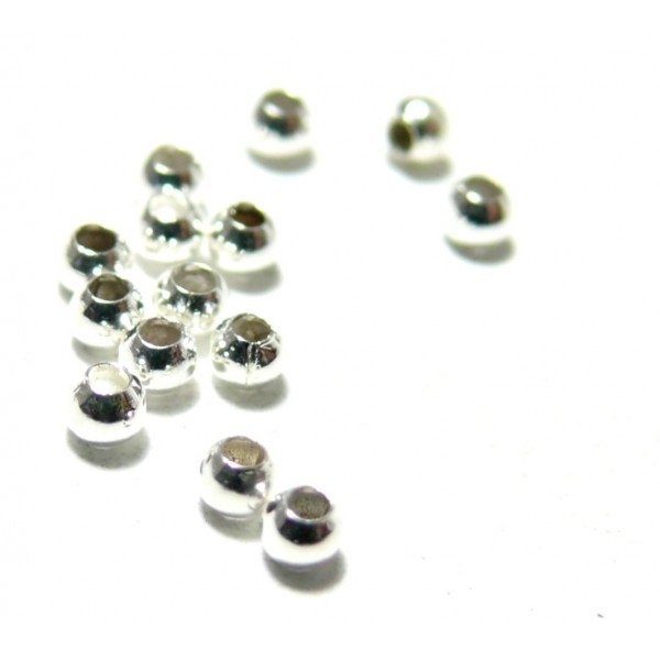 PS110110459 PAX 200 perles intercalaires Billes 4mm Cuivre couleur Argent Vif - Photo n°1