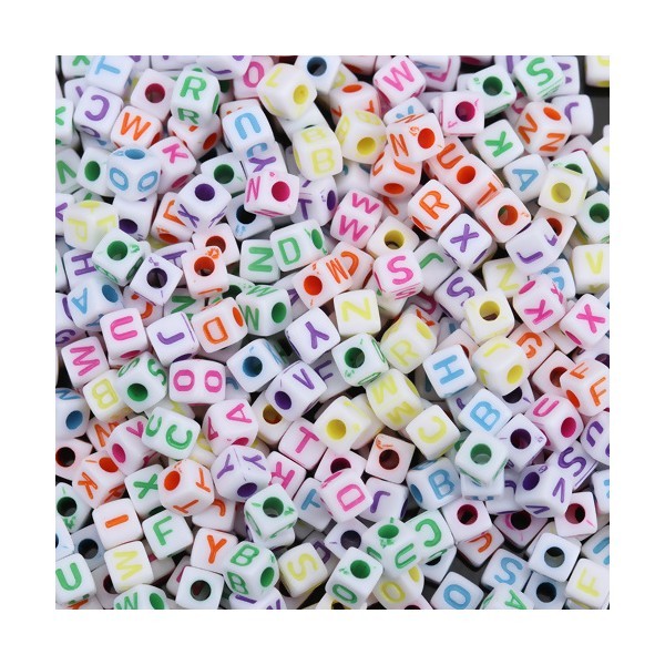 PS110229206 PAX 200 pendentifs Perles intercalaire passants Cube 5mm Multicolores Flashy Alphabet A - Photo n°1