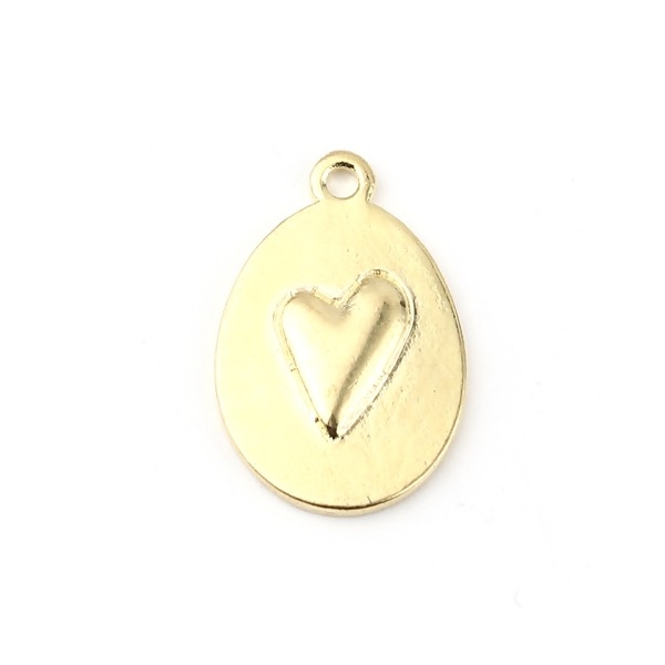 PS11696333 PAX 5 pendentifs médaillons Coeur métal coloris Doré, Saint Valentin, Fête des mères - Photo n°1