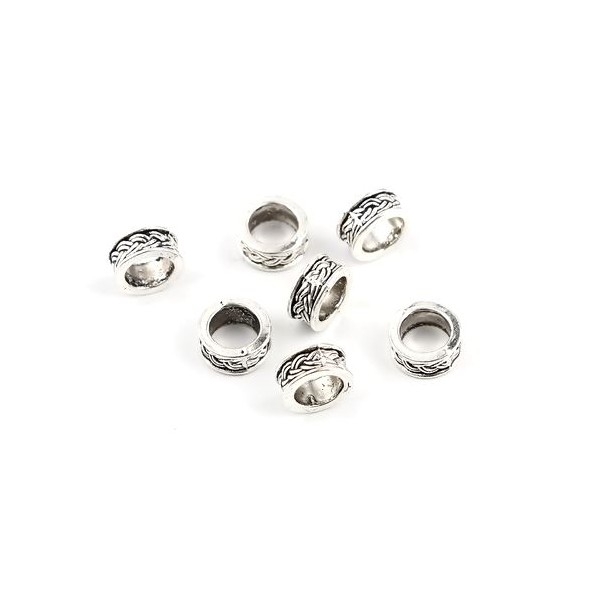 PS11681090 PAX 25 perles intercalaires Rondelles Torsade 9 par 4mm métal couleur Argent Antique - Photo n°1
