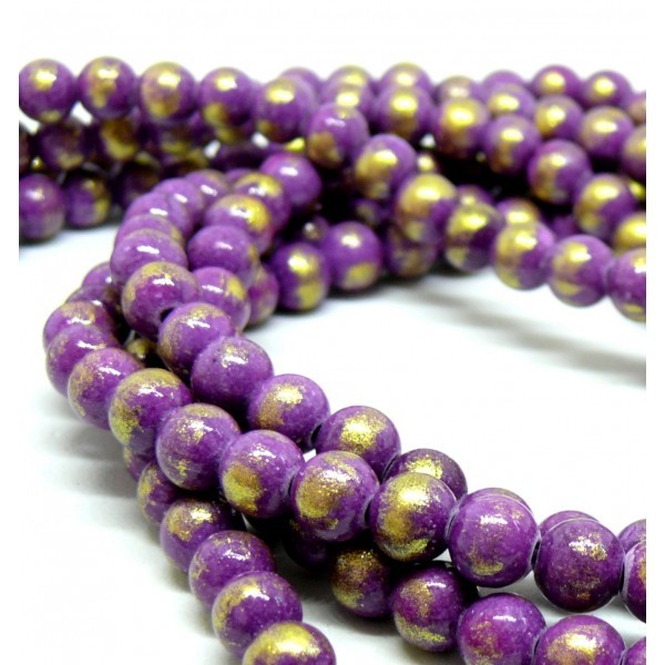 H23201BBIS Lot 1 fil d'environ 90 perles Jade Mashan Violet mordoré 4mm - Photo n°1