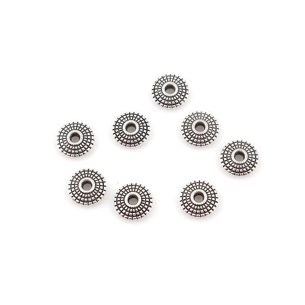PS110117672 PAX de 25 perles intercalaires Rondelles stries 8mm métal couleur Argent Antique - Photo n°1