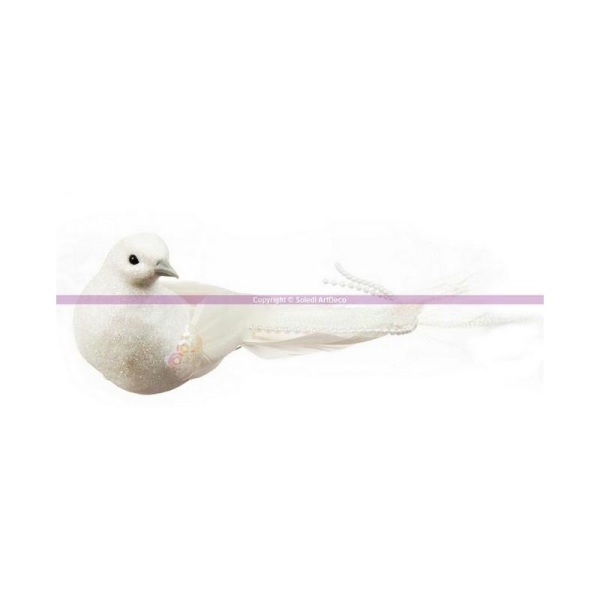 Colombe blanche avec filaments irisés et guirlandes de perles, 21 cm - Photo n°1