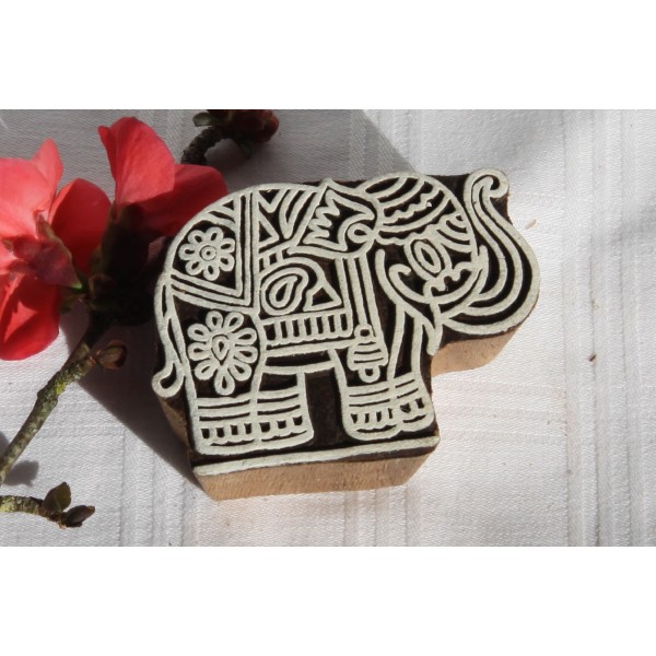 Tampon batik en bois, pochoir éléphant, tampon encreur - Photo n°1