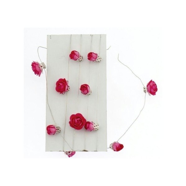 Guirlande Têtes de roses 4 à 10 mm, Papier fuchsia, 1 mètre de fil métal - Photo n°1