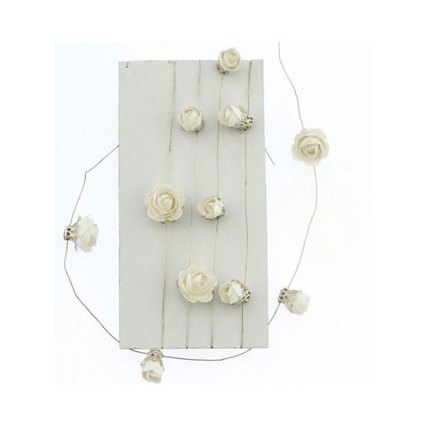 Guirlande Têtes de roses 4 à 10 mm en papier blanc, 1 mètre de fil métal - Photo n°1