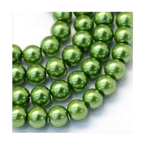100 perles rondes en verre nacré fabrication bijoux 4 mm VERT OLIVE - Photo n°1