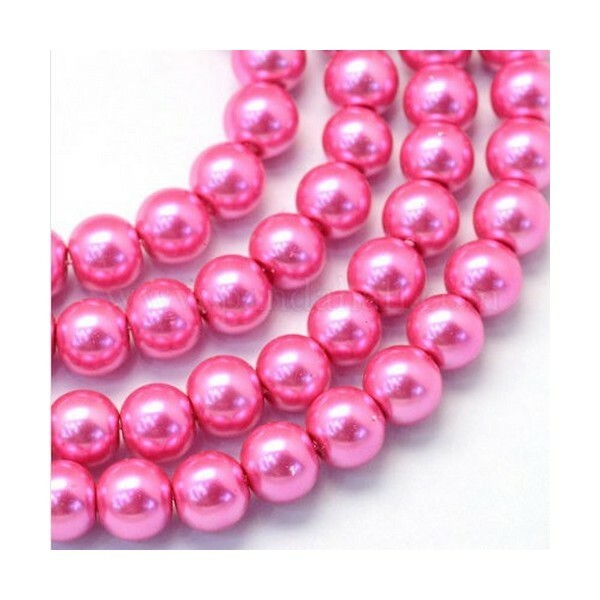 100 perles rondes en verre nacré fabrication bijoux 4 mm ROSE VIF - Photo n°1