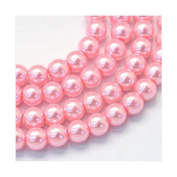 100 perles rondes en verre nacré fabrication bijoux 4 mm ROSE - Photo n°1