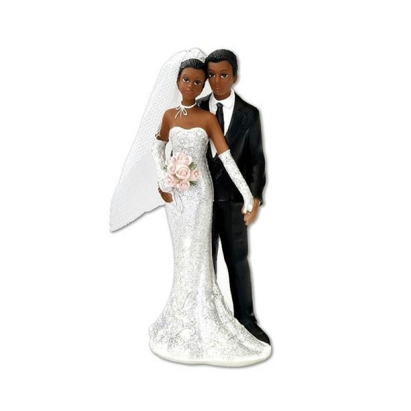 Couple de mariés noirs en résine, Figurines de pièce montée de 12 cm de haut - Photo n°1