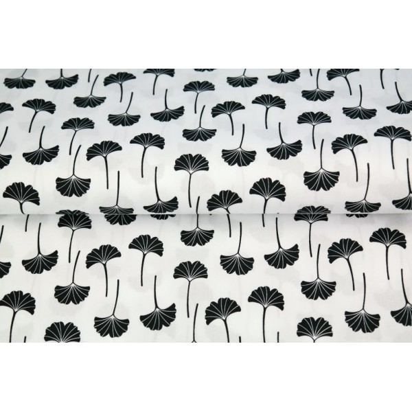 Tissu STENZO popeline de coton - fleur de pissenlit noir et blanc - 20cm / laize - Photo n°1