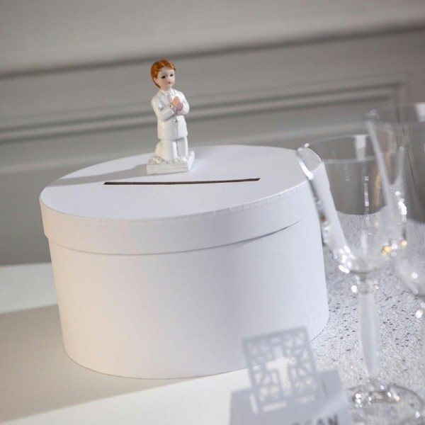 Urne de Mariage ronde en carton Blanc, Diam. 25 x haut. 14 cm - Photo n°3
