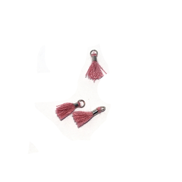 Mini pompon coton 10 mm vieux rose - anneau - Photo n°1
