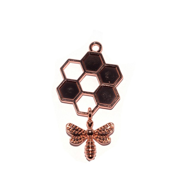 Pendentif alvéole et abeille métal rose gold 46x24 mm - Photo n°1