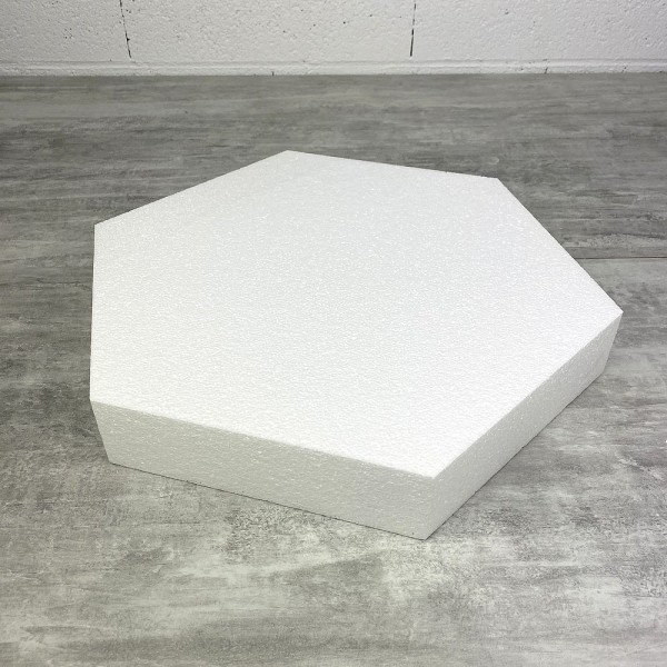 Socle plat Hexagonal 2D Polystyrène, Largeur 50 cm, 6 cotés à 24,5 cm, épaisseur 7 cm - Photo n°2