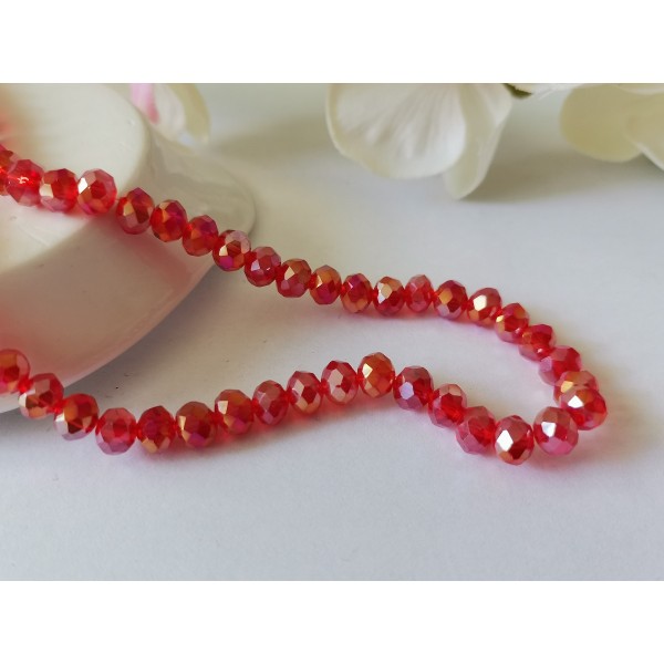 Perles en verre à facette 6 x 4 mm rouge AB x 24 - Photo n°1