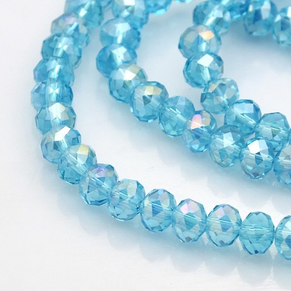 Perles en verre à facette 6 x 4 mm bleu ciel AB x 22 - Photo n°2