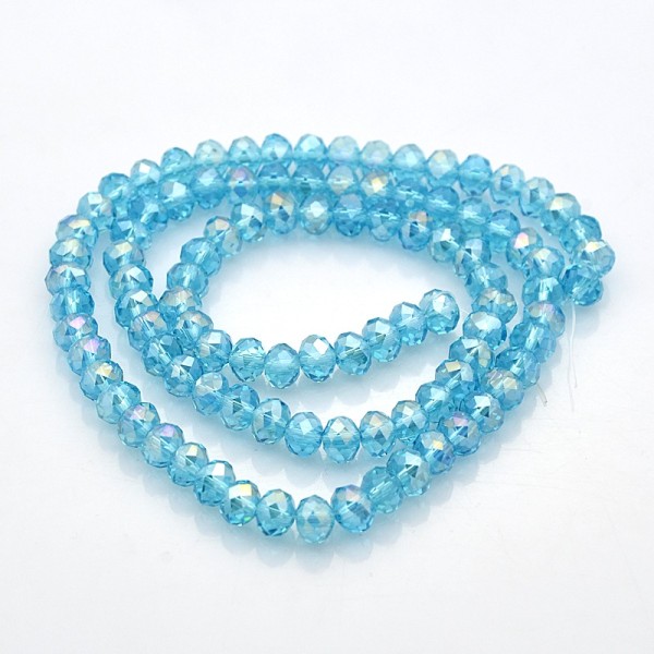 Perles en verre à facette 6 x 4 mm bleu ciel AB x 22 - Photo n°3