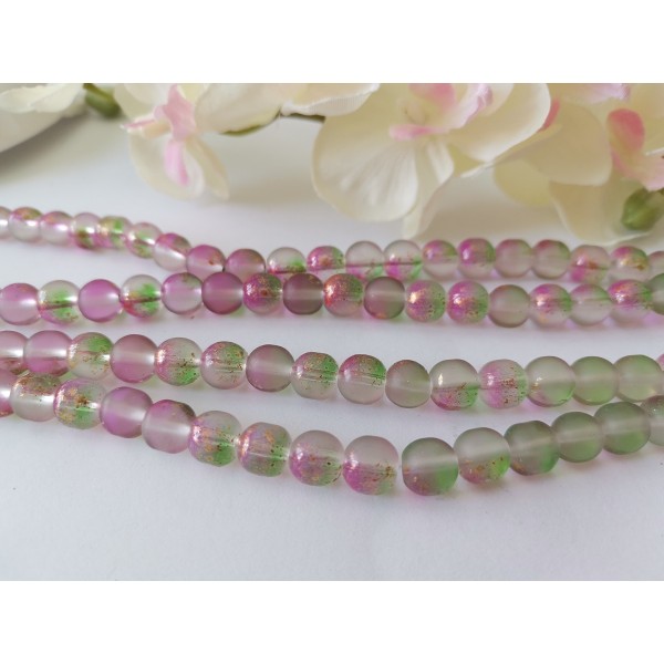 Perles en verre dépoli feuille d'or 8 mm violet vert x 10 - Photo n°2