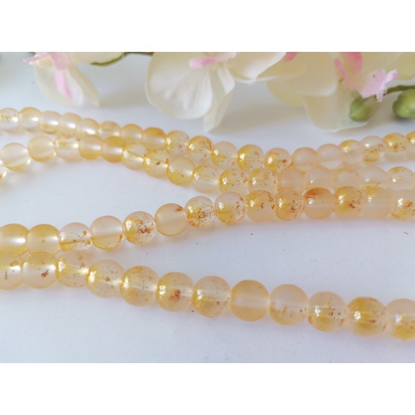 Perles en verre dépoli feuille d'or 8 mm jaune x 10 - Photo n°2