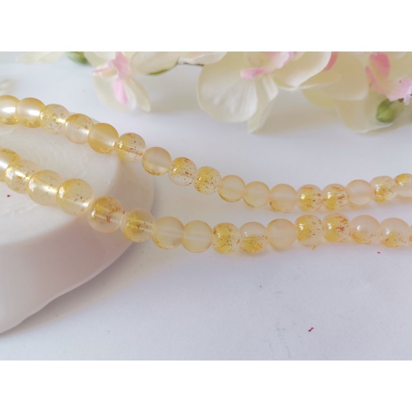 Perles en verre dépoli feuille d'or 8 mm jaune x 10 - Photo n°1