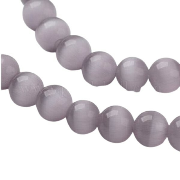 Fil de 63 perles ronde naturelle 6 mm OEIL DE CHAT MAUVE CLAIR - Photo n°1
