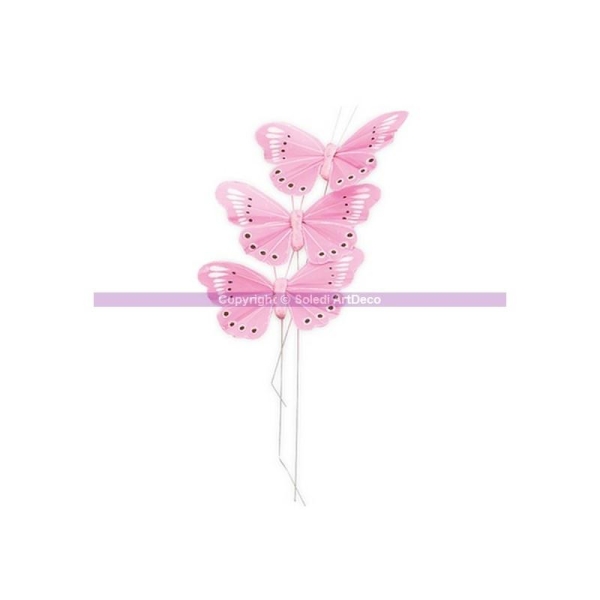Papillon en plume de couleur Rose, 7,5 cm, lot de 3 - Photo n°1