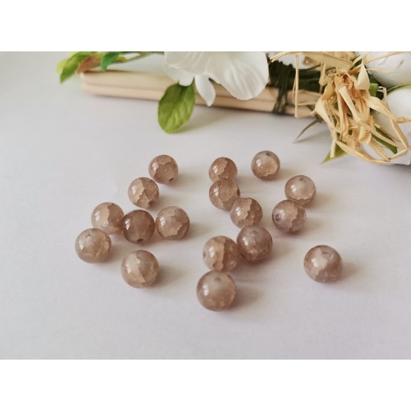 Perles en verre peint craquelé 8 mm marron clair x 20 - Photo n°3